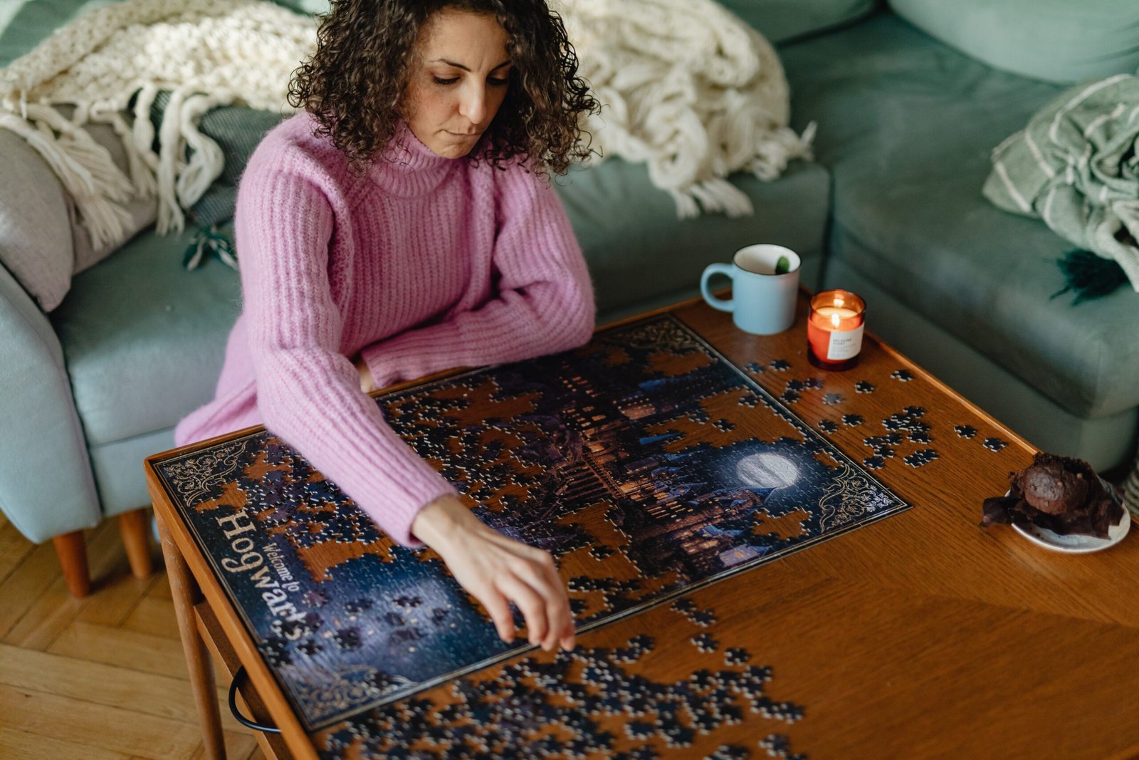 A lady playing a puzzle game while contemplating her purpose in life